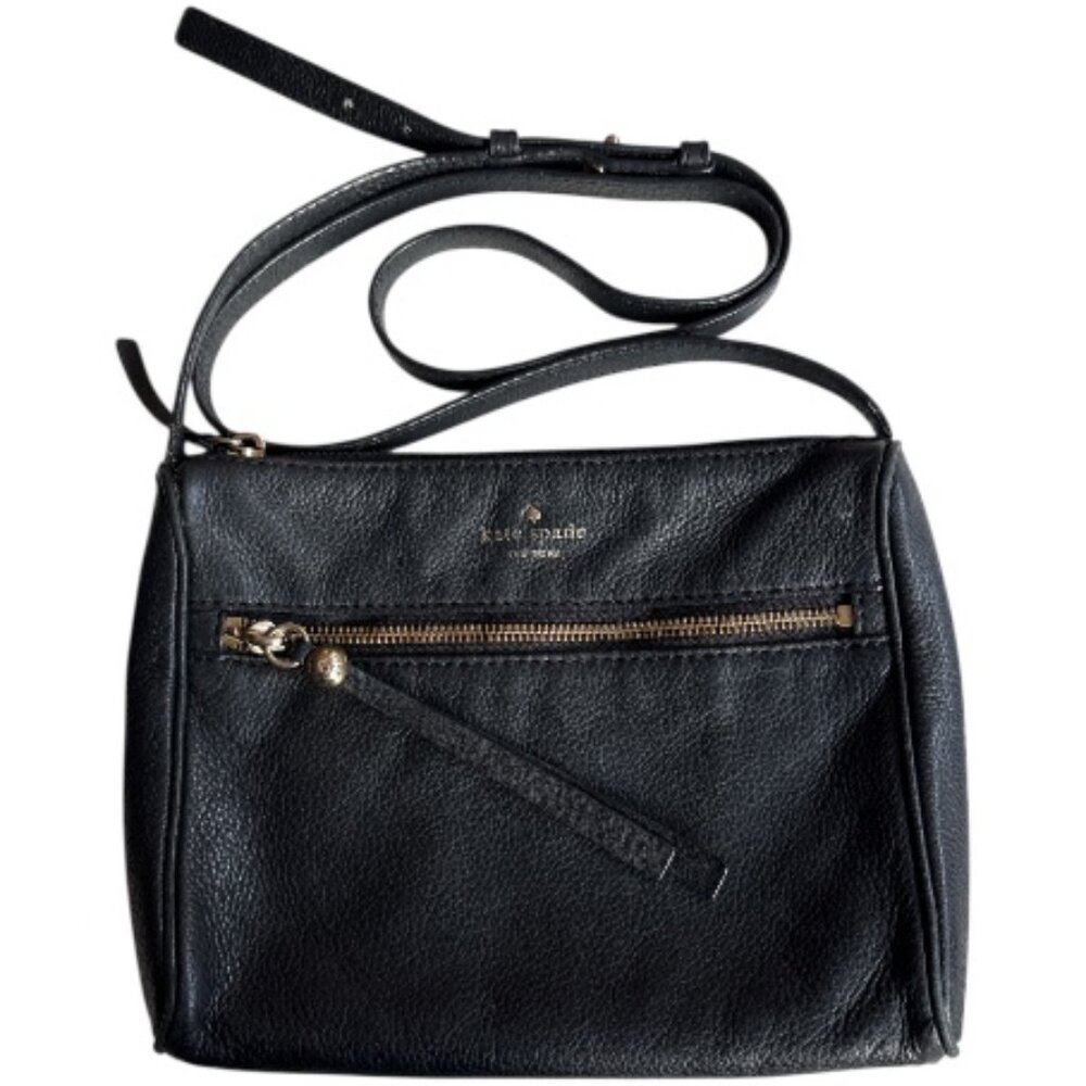 KATE SPADE BLACK PEBBLED LEATHER CROSS BODY ADJUSTIBLE STRAP GOOD USED CONDITION